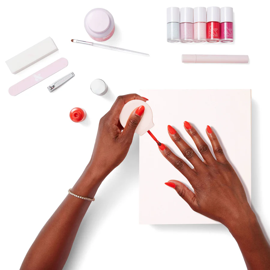 Pink manicure gift box and nail products