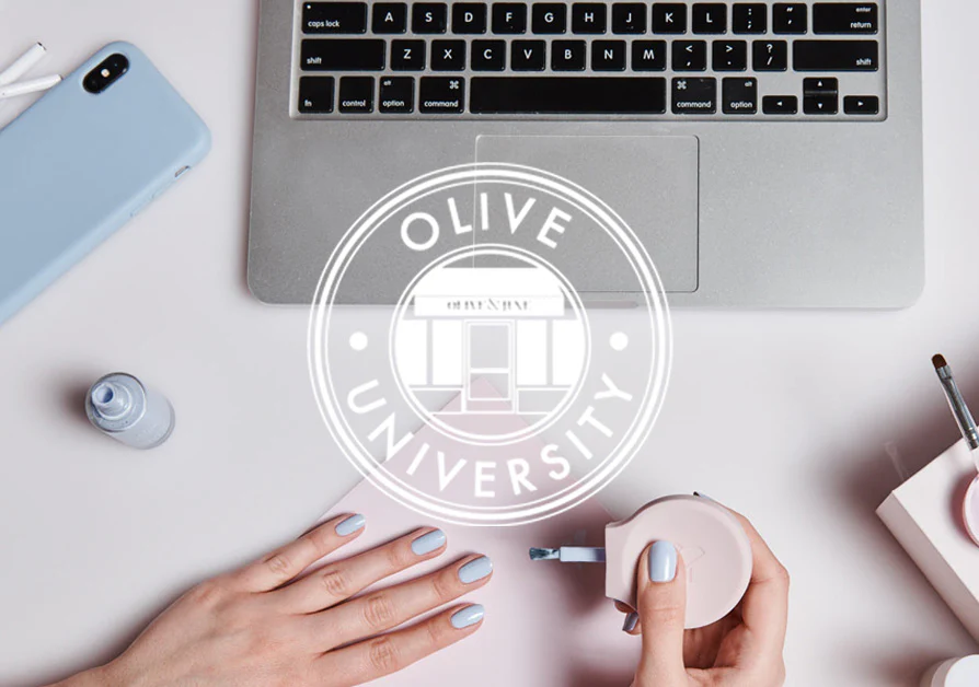 Olive & June manicure products arranged for display